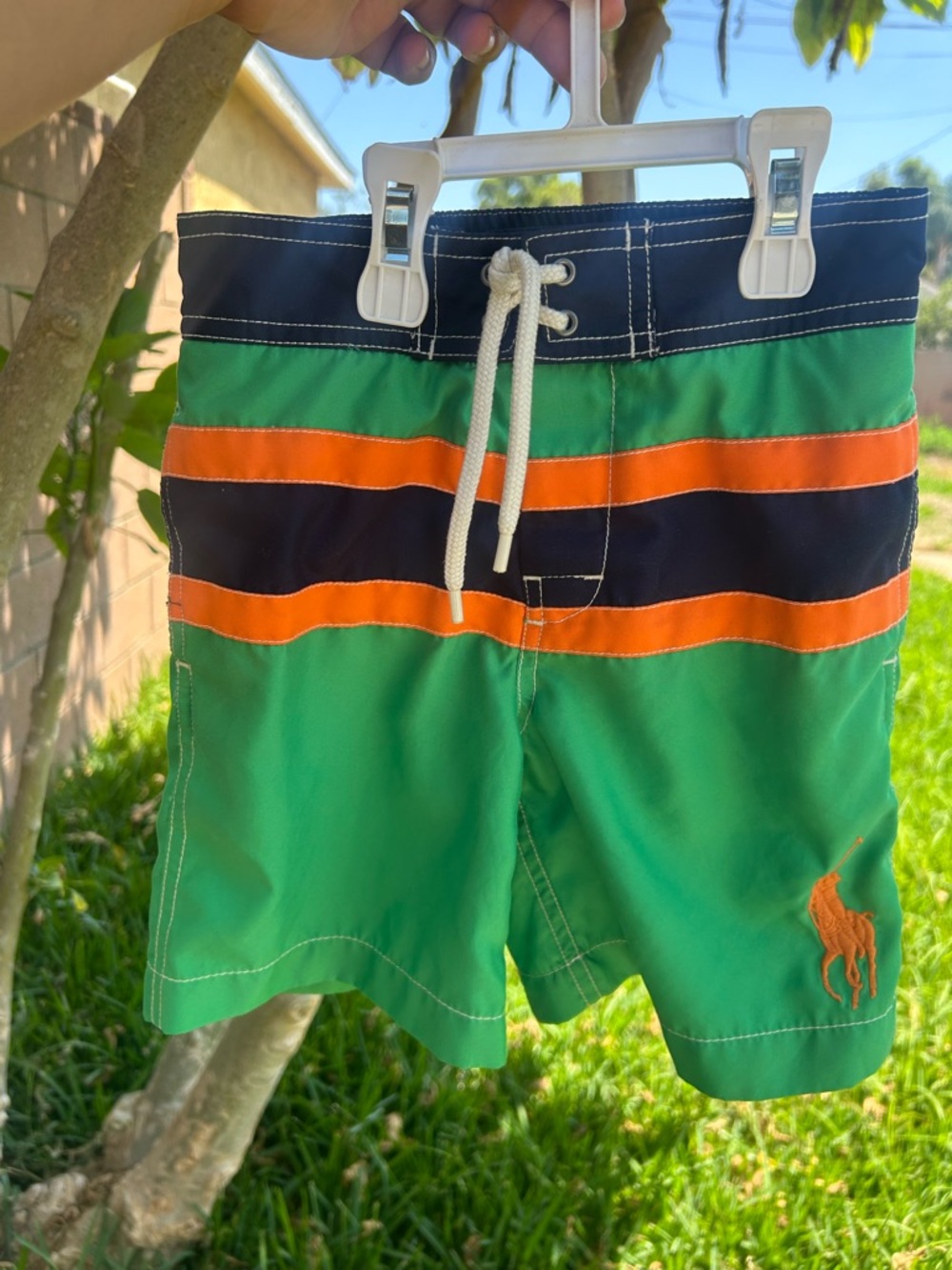 Ralph Lauren Green Navy Orange Striped Swim Shorts
